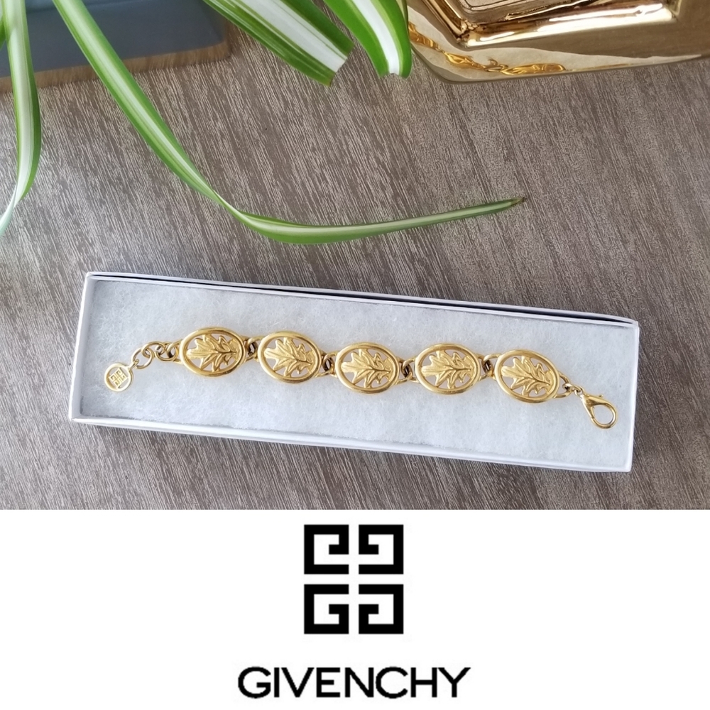 VTG 80s Givenchy Matte Gold Tone Leaf Bracelet